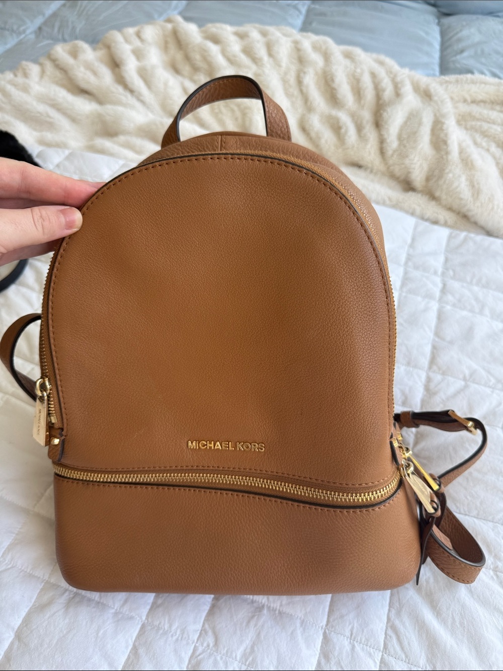 Michael Kors Cognac Leather Pebbled Mini Backpack